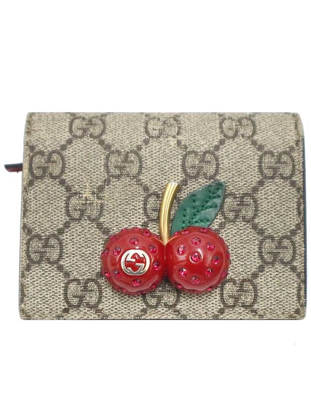 Luxury Gucci Trending 2025 Luxury Gucci Trending 2025 476050 GG Supreme Canvas Cherry Decorated Card Case Half Wallet