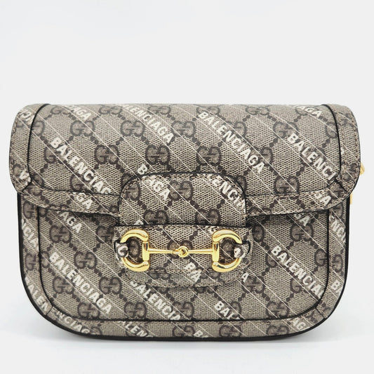 Gucci x Luxury Balenciaga Beige Canvas Horsebit 1955 Mini Crossbody Bag