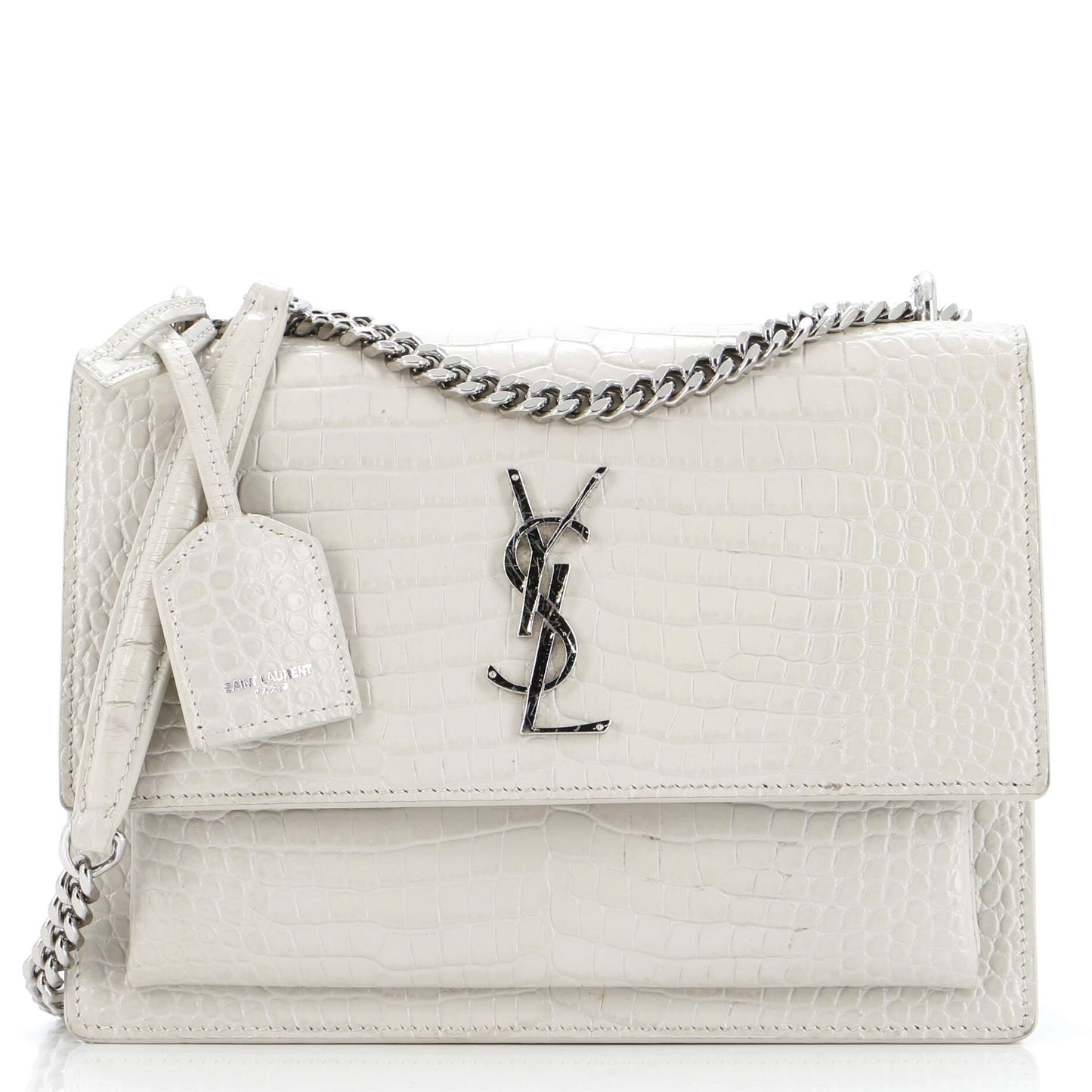 Luxury Saint Laurent Sunset Crossbody Bag Crocodile Embossed Leather Medium