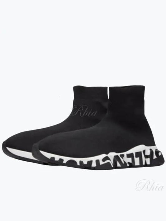 Luxury Balenciaga Speed Midsole Graffiti High Top Sneakers White Black