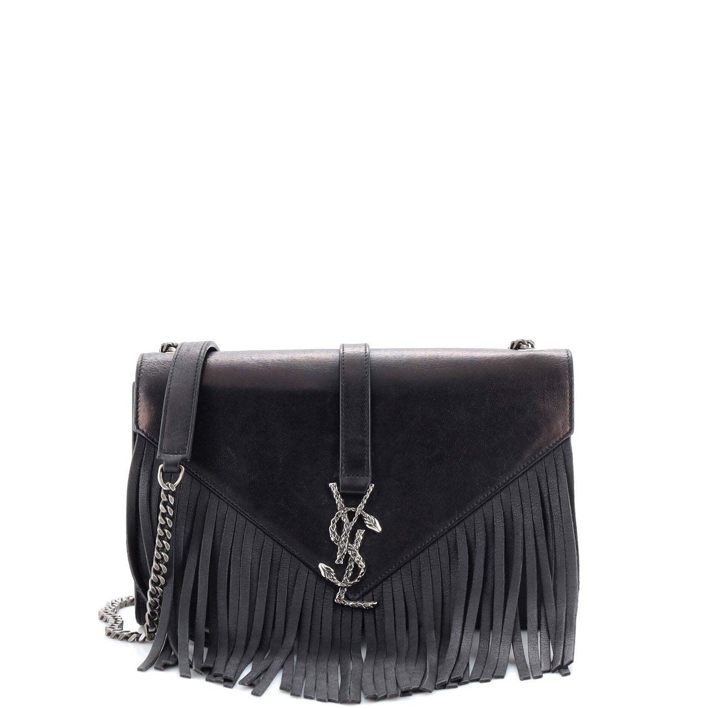 Luxury Saint Laurent Classic Monogram Fringe Crossbody Bag Leather Medium