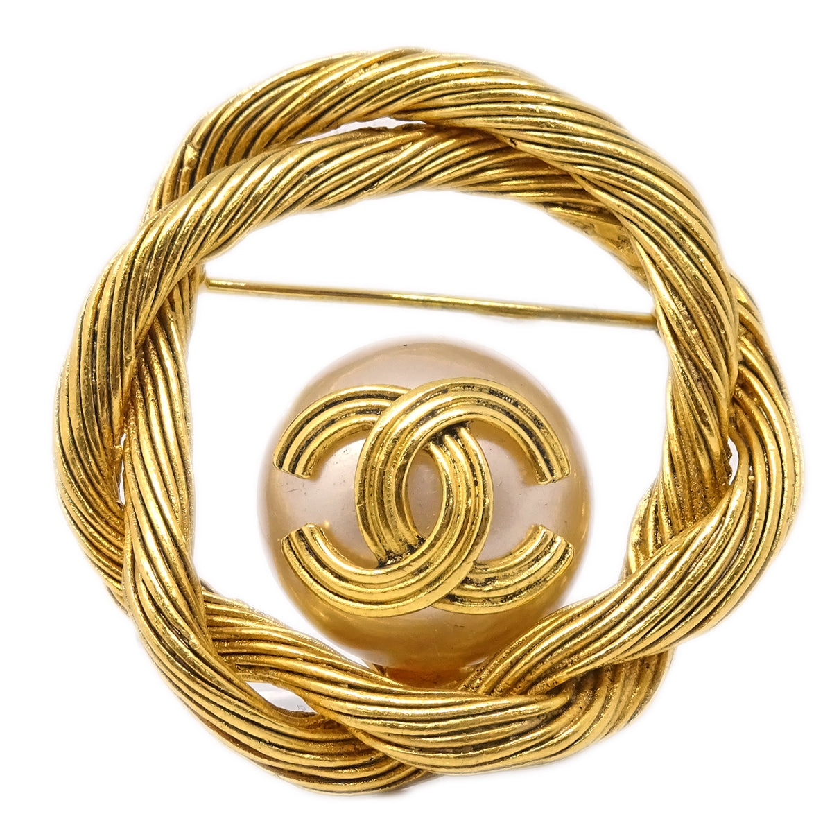 Chanel Artificial Pearl Brooch Pin Gold 94A