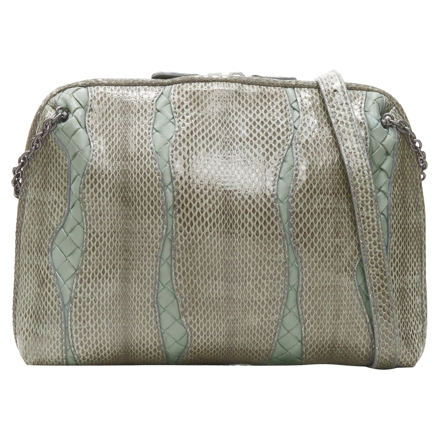 Luxury Bottega Veneta ayers watersnake intrecciato woven top zip crossbody bag
