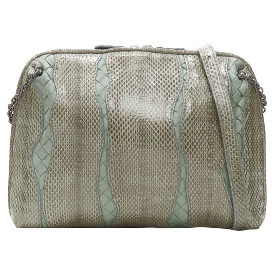 Luxury Bottega Veneta ayers watersnake intrecciato woven top zip crossbody bag