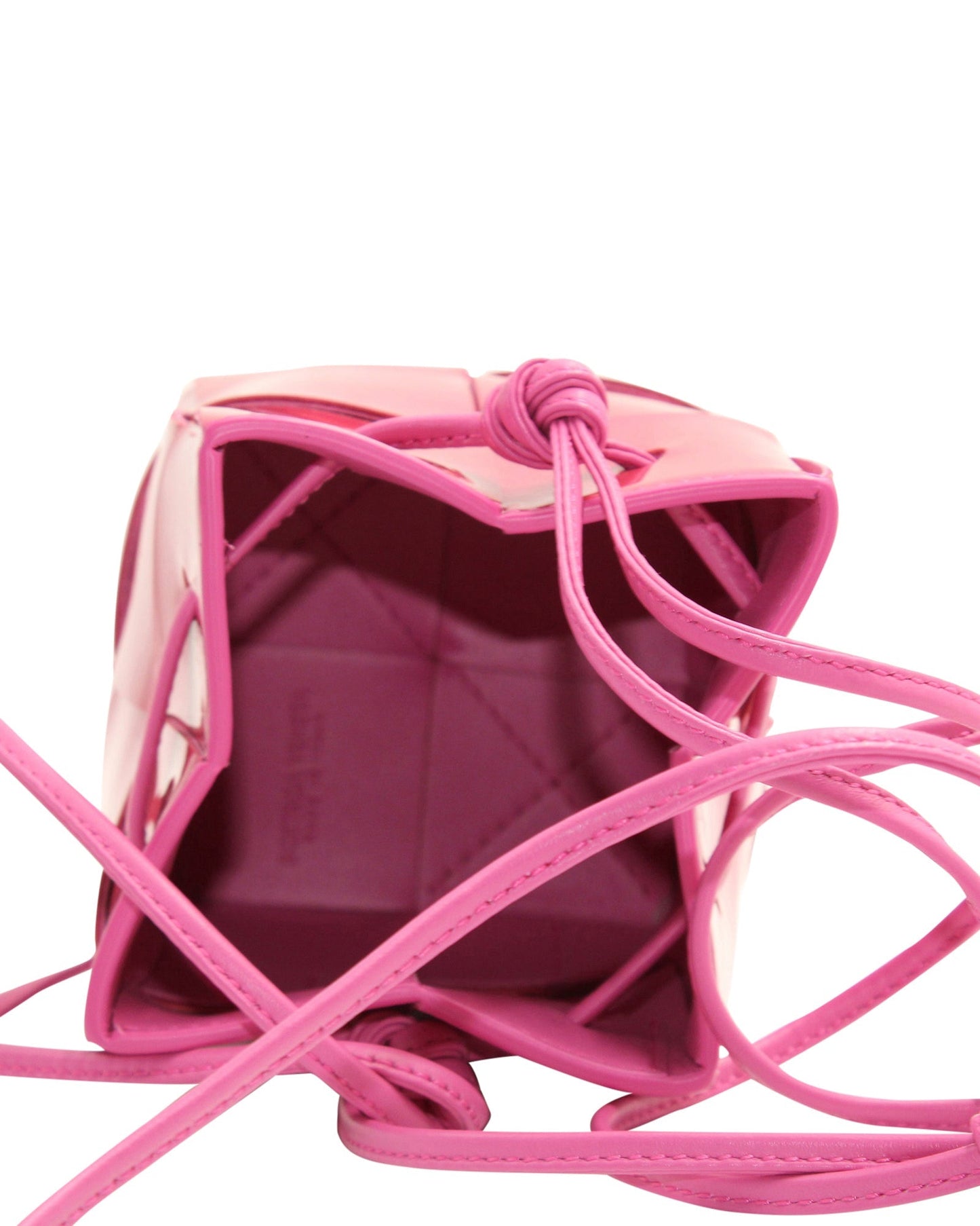 Luxury Bottega Veneta Cassette Mini Intrecciato Crossbody in Pink Patent Leather