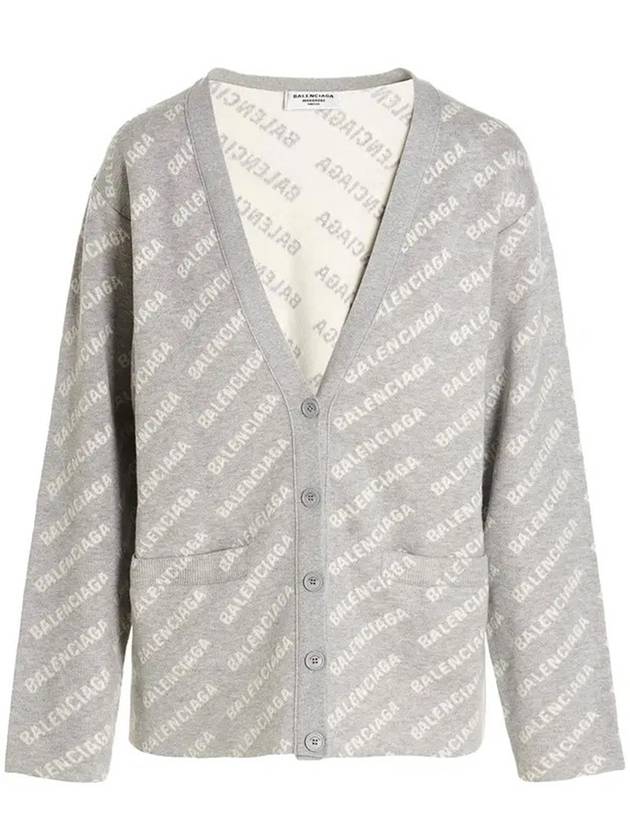 Luxury Balenciaga wool over logo pattern cardigan Grey