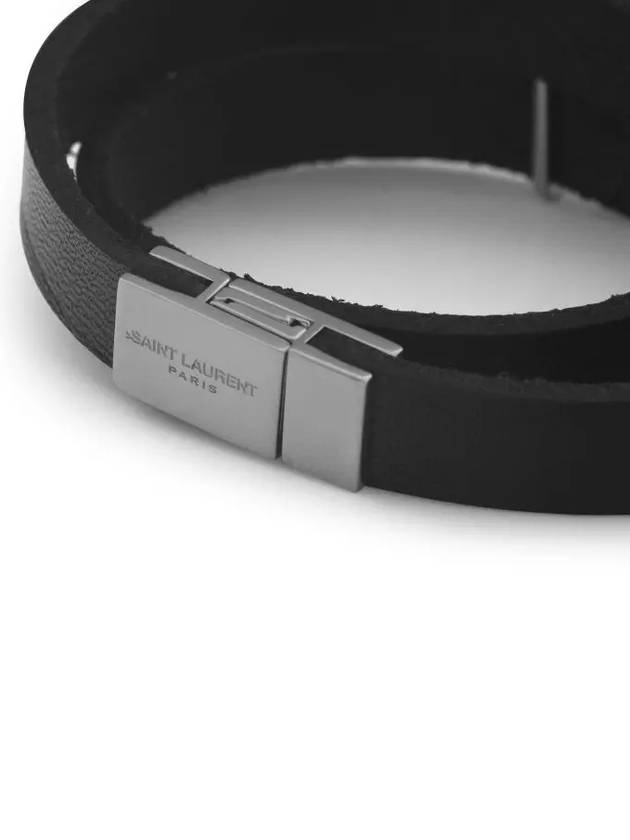 Luxury Saint Laurent Opyum Double Wrap Leather Bracelet Black