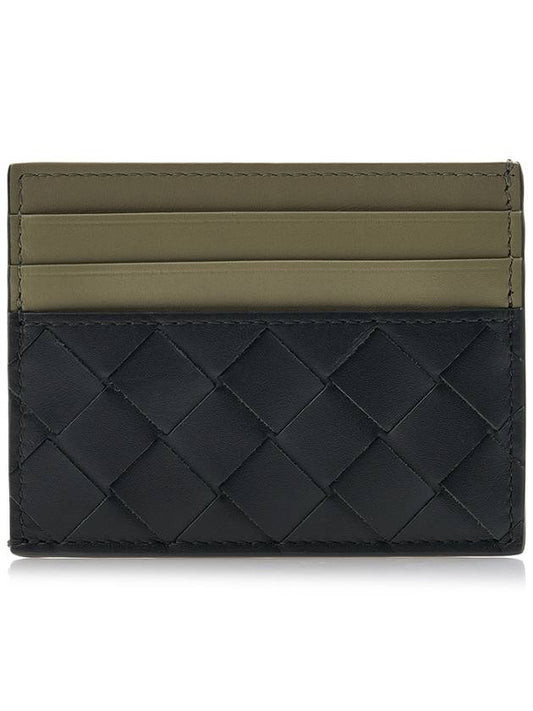 Luxury Bottega Veneta Intrecciato Two-Tone Card Wallet Dark Green Travertine