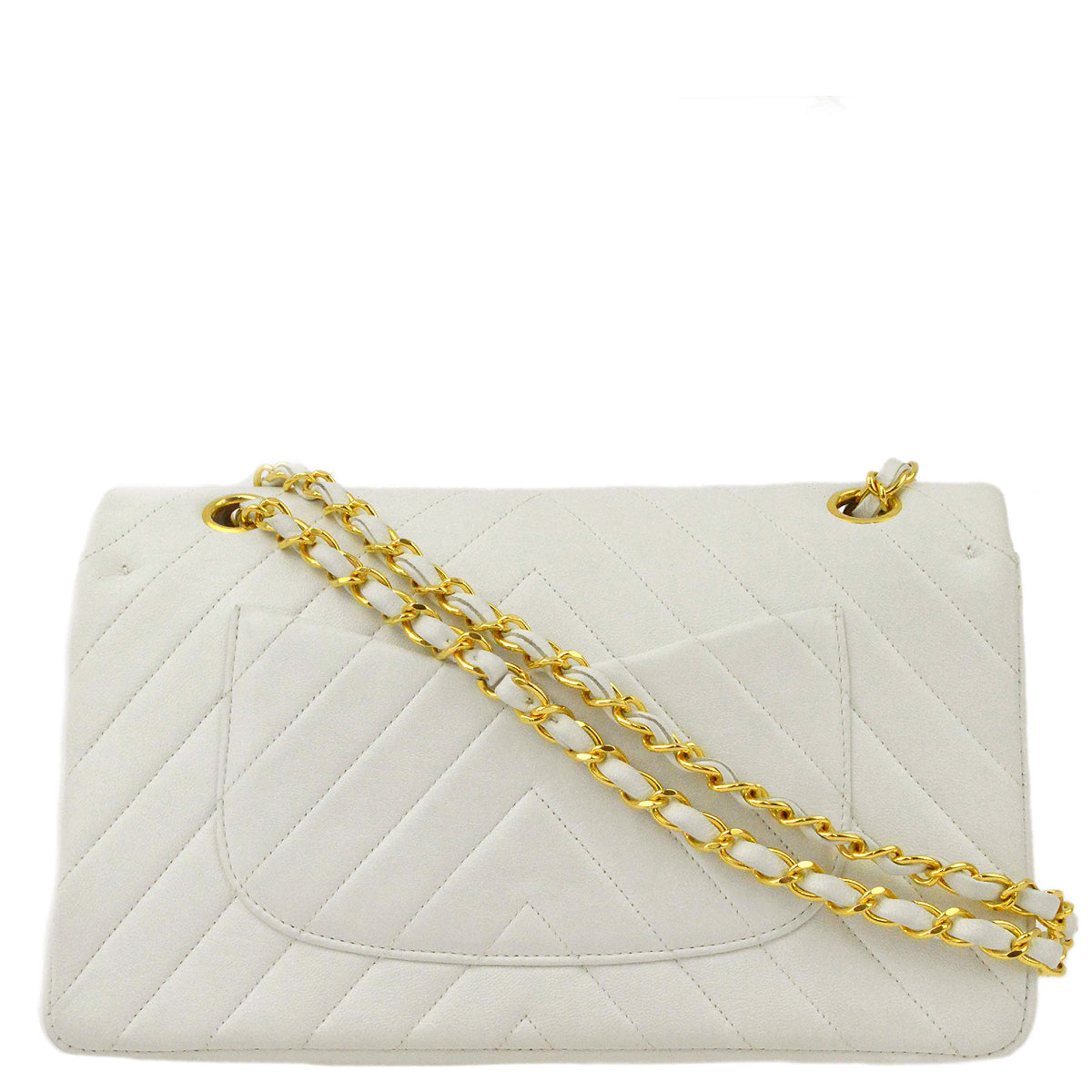 Luxury Chanel White Lambskin V Stitch Medium Classic Double Flap Shoulder Bag