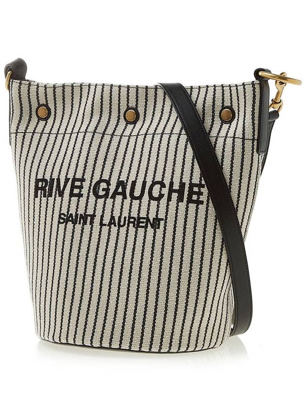 Luxury Saint Laurent Rive Gauche Striped Canvas Leather Bucket Bag Cream Black