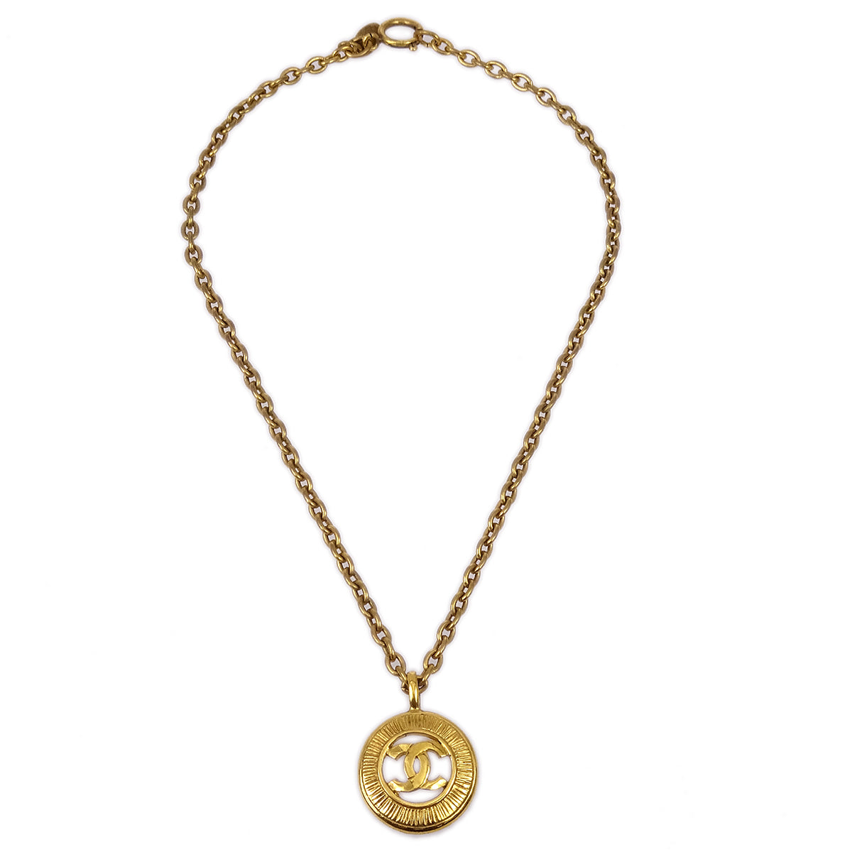 Luxury Chanel Medallion Gold Chain Pendant Necklace 3842
