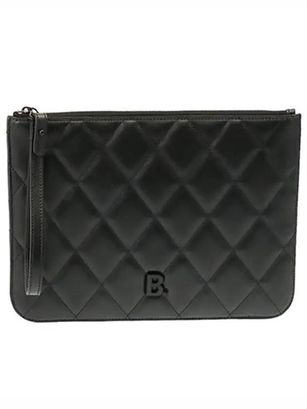 Luxury Balenciaga B Logo Strap Clutch Bag Black