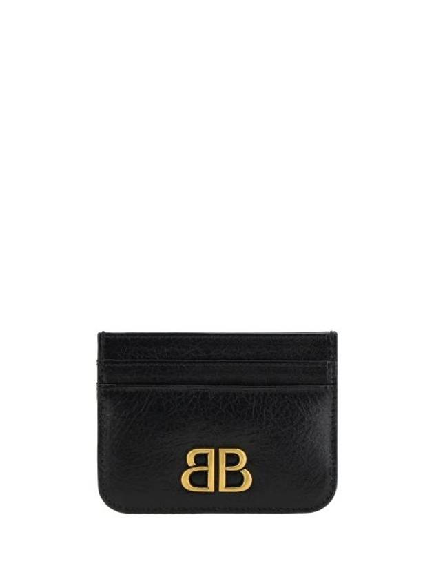 Luxury Balenciaga Embellished Logo Leather Card Wallet Black