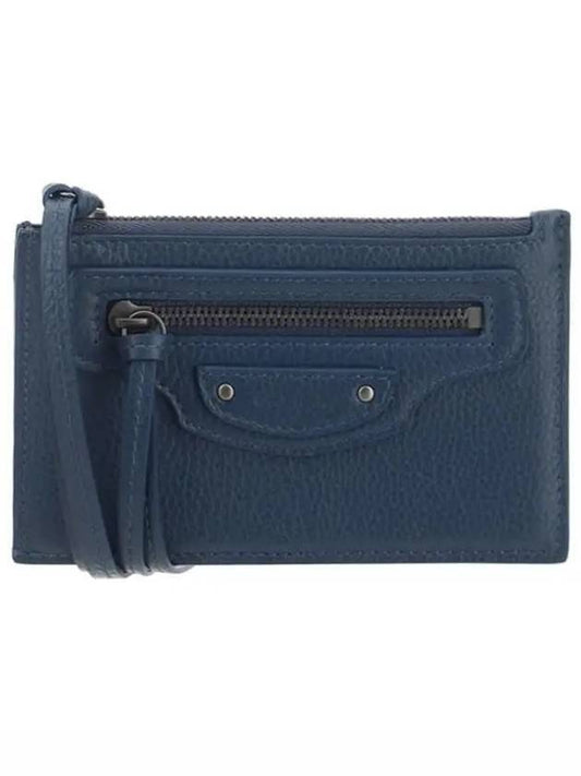 Luxury Balenciaga Neo Classic Zipper Card Wallet Navy