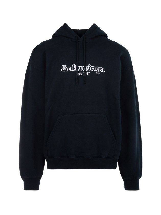 Luxury Balenciaga Embroidered Logo Hoodie Navy