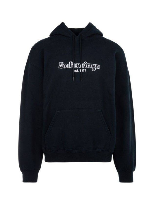 Luxury Balenciaga Embroidered Logo Hoodie Navy