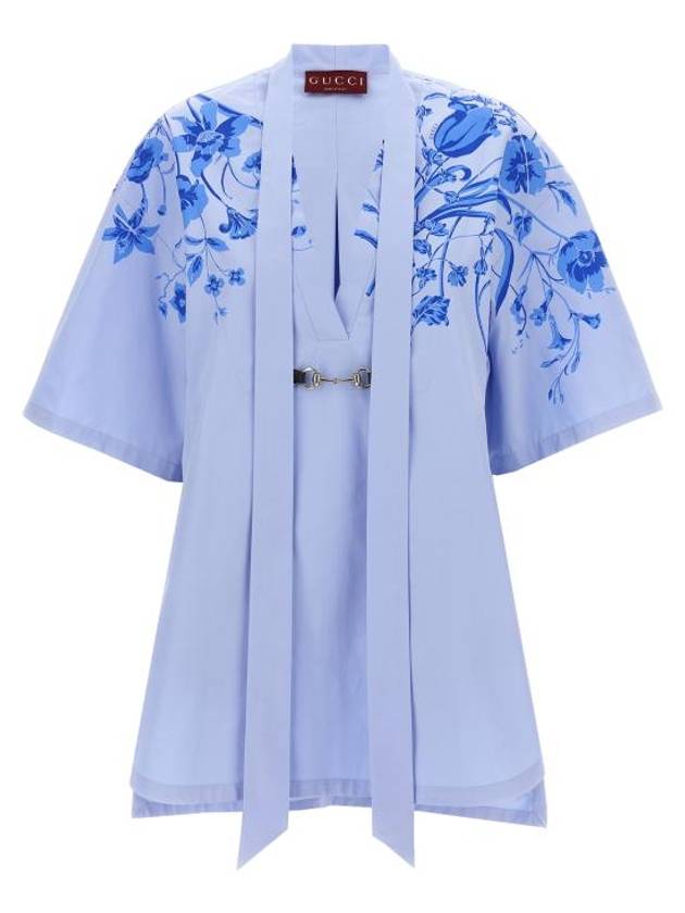 Luxury Gucci Trending 2025 Poplin Horsebit Cotton Short Dress Light Blue