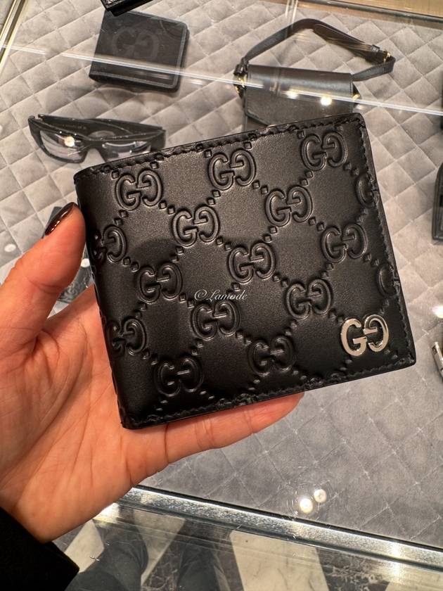 Luxury Gucci Trending 2025 Men's GG Signature Half Wallet Black