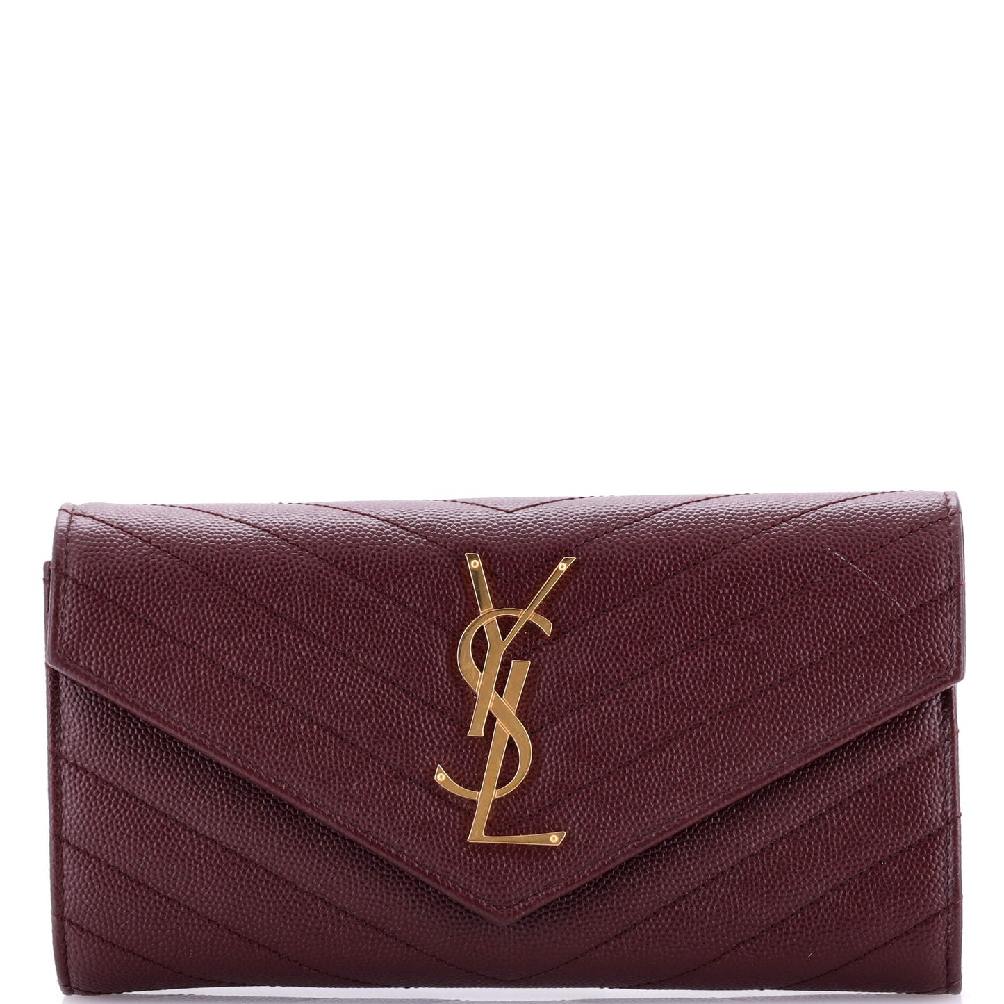 Luxury Saint Laurent Classic Monogram Flap Wallet Matelasse Chevron Leather Large