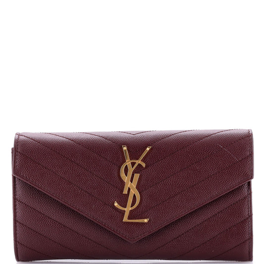 Luxury Saint Laurent Classic Monogram Flap Wallet Matelasse Chevron Leather Large