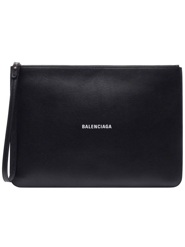 Luxury Balenciaga Logo Strap Cash Large Clutch Bag Black