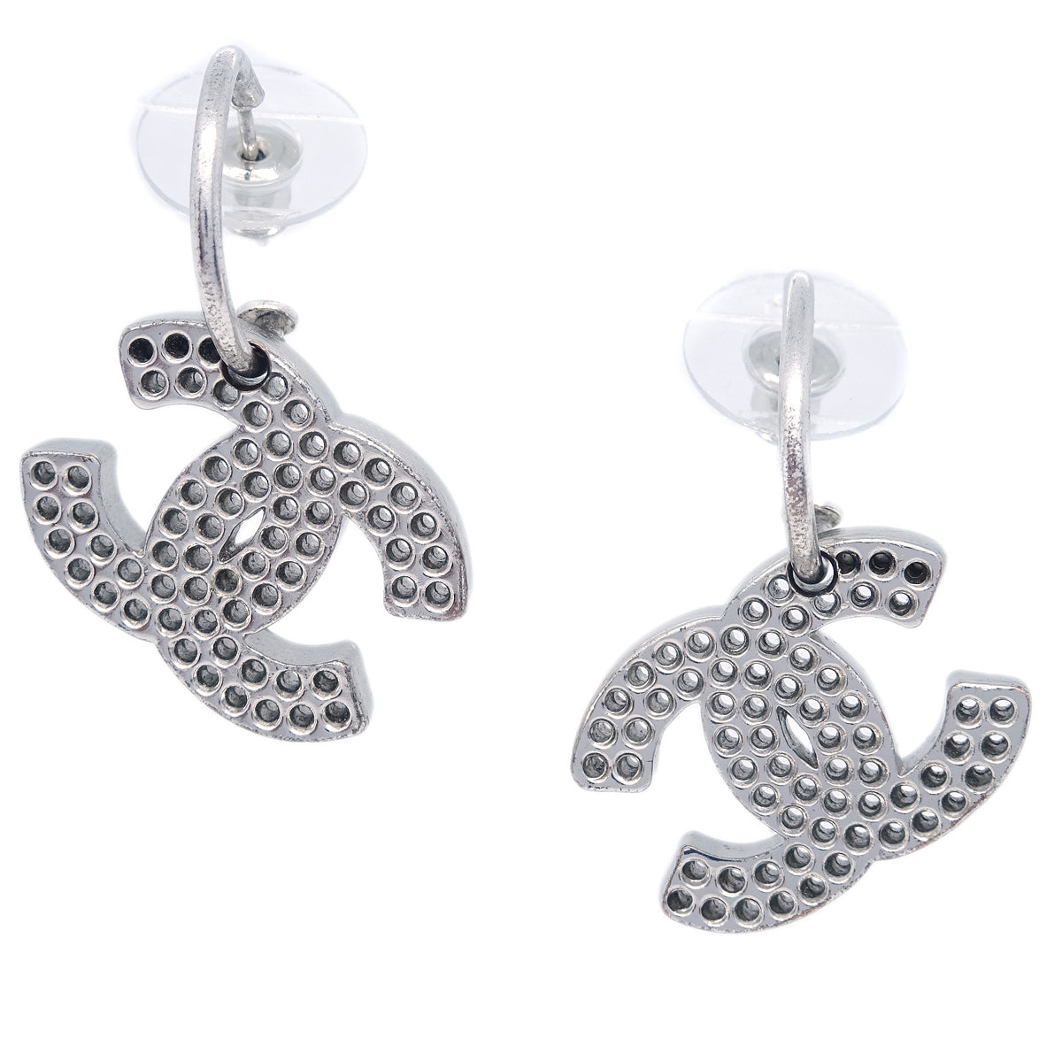 Chanel Dangle Pierced Earrings Silver 03P