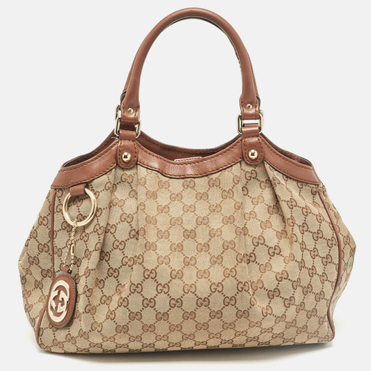 Luxury Gucci Trending 2025 Beige/brown Gg Canvas And Leather Medium Sukey Tote..