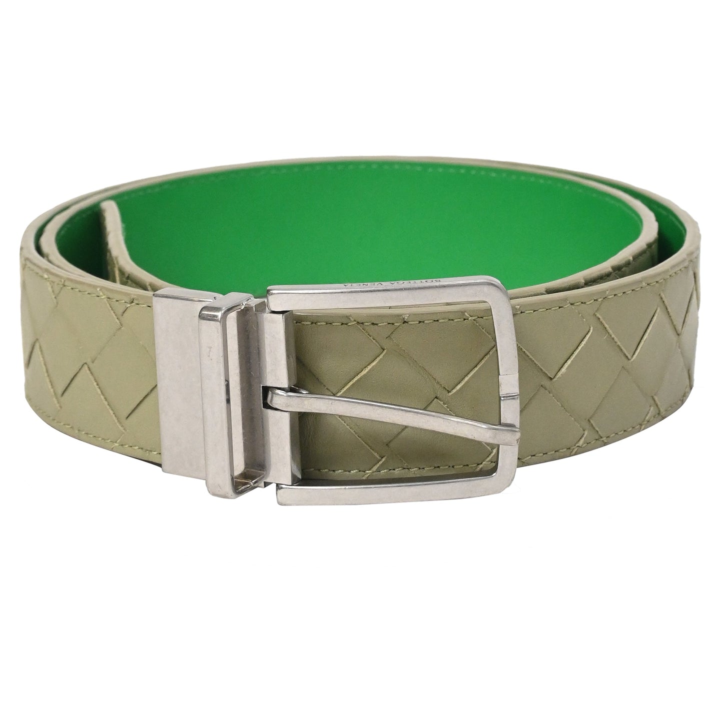 Luxury Bottega Veneta 3.5cm Reversible Intrecciato Belt in Green Leather