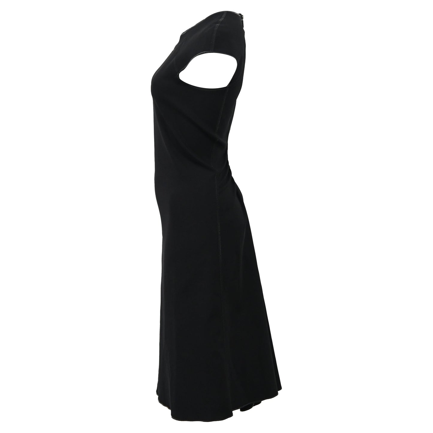 Luxury Bottega Veneta Cap-Sleeve Ruched A-Line Dress in Black Silk
