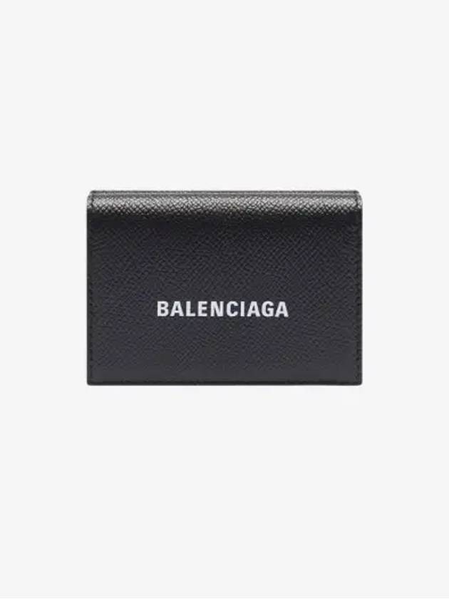 Luxury Balenciaga Logo Print Tri-Fold Half Wallet Black