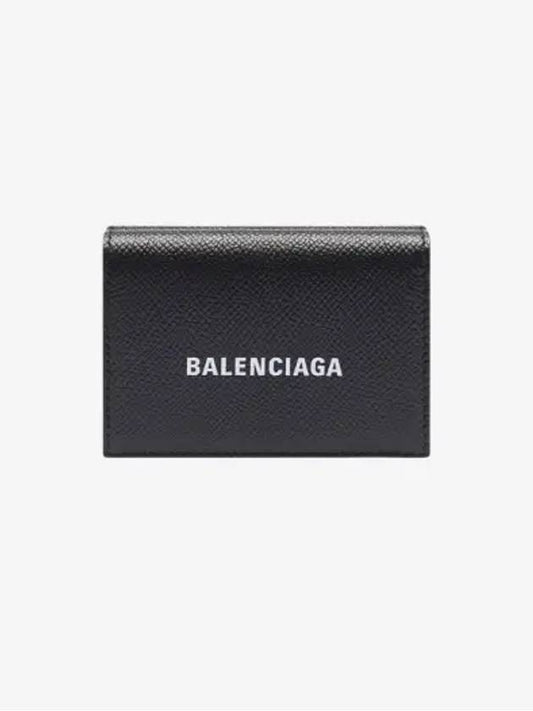 Luxury Balenciaga Logo Print Tri-Fold Half Wallet Black