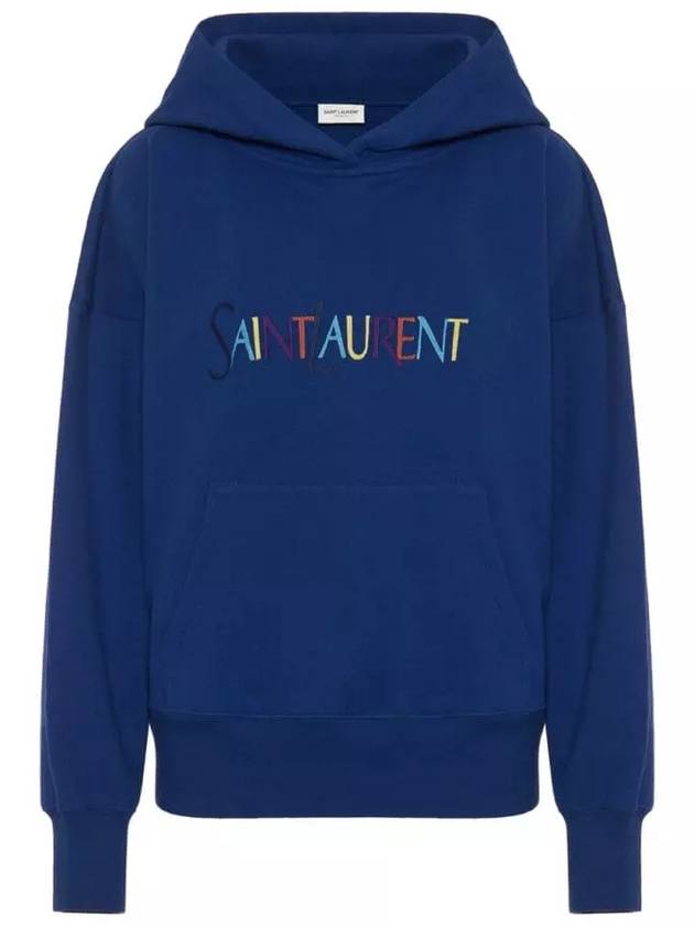 Luxury Saint Laurent Women's Logo Hoodie Blue