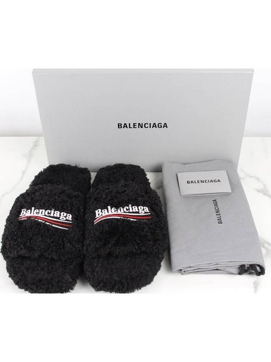 Luxury Balenciaga Wave logo furry slide 40 255 260