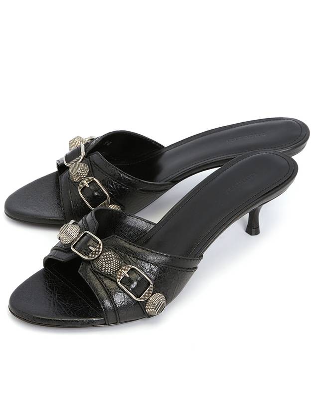 Luxury Balenciaga WoMen's Cagole Studded Leather Band Sandal Heels Black