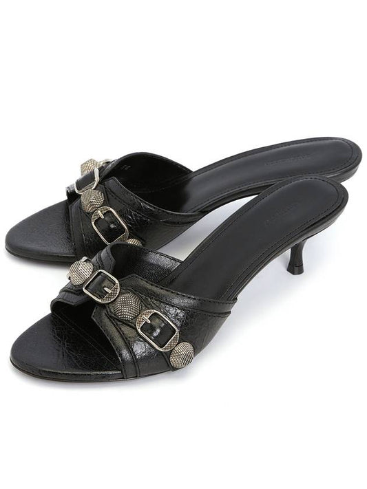 Luxury Balenciaga WoMen's Cagole Studded Leather Band Sandal Heels Black