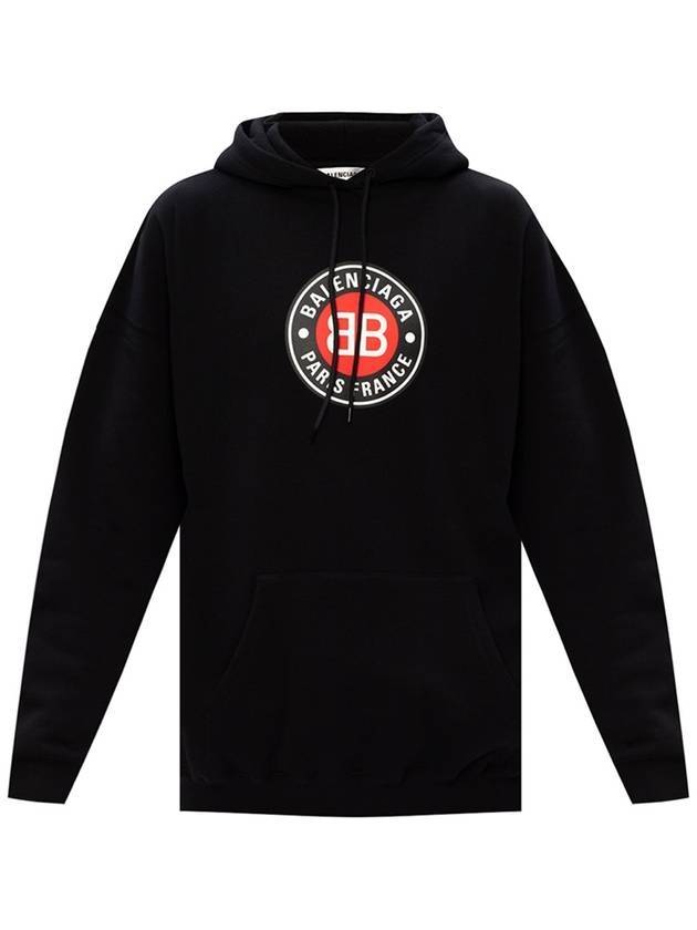 Luxury Balenciaga BB Logo Round Print Hoodie Black