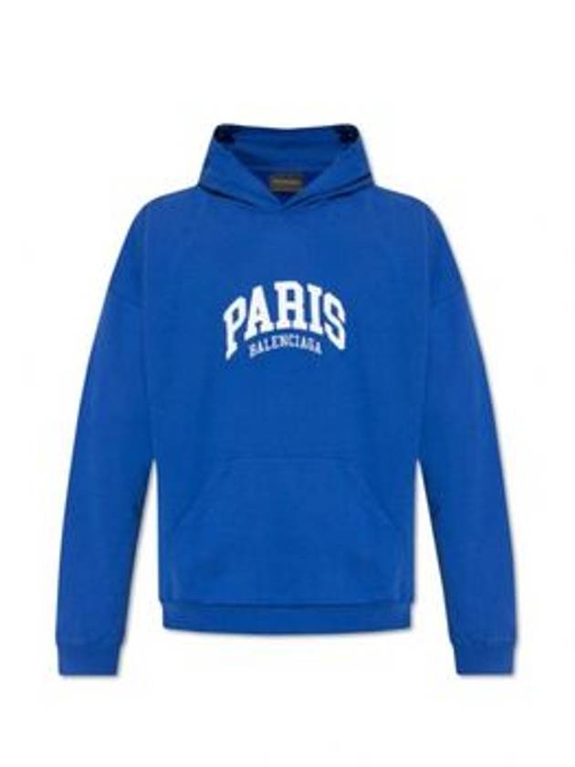 Luxury Balenciaga Cities Paris Oversized Hoodie Blue
