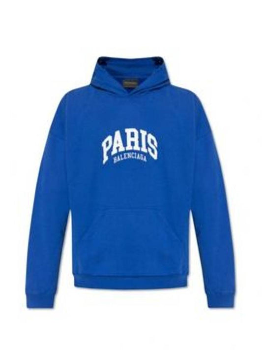 Luxury Balenciaga Cities Paris Oversized Hoodie Blue