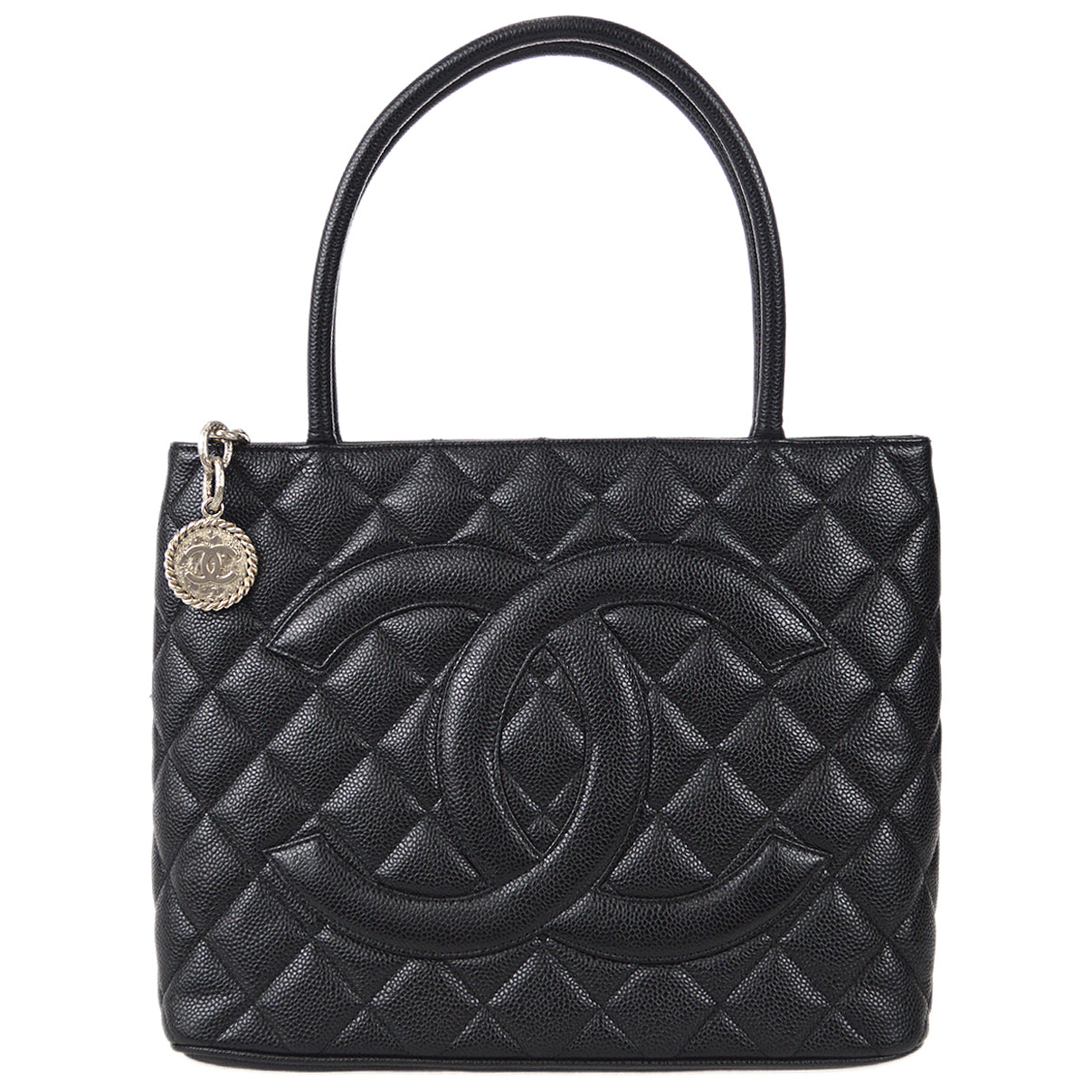 Luxury Chanel 2001-2003 Black Caviar Medallion Tote