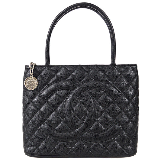 Luxury Chanel 2001-2003 Black Caviar Medallion Tote