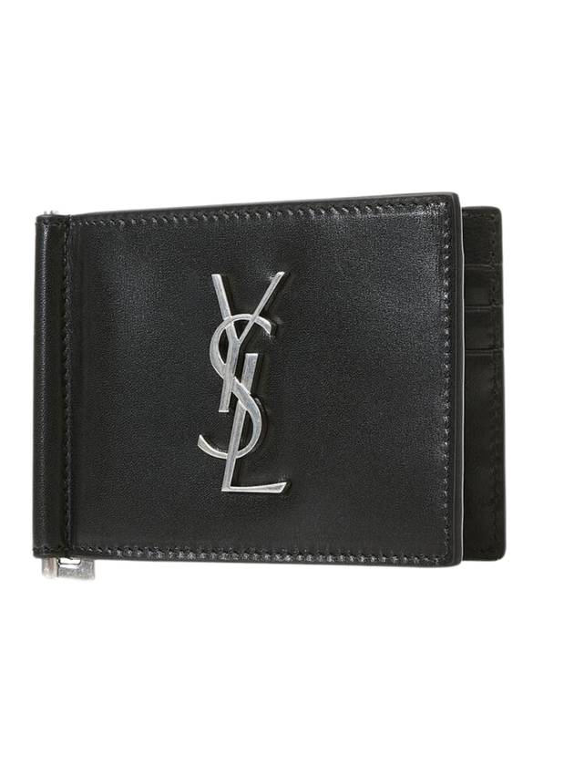 Luxury Saint Laurent Monogram Money Clip Half Wallet Black