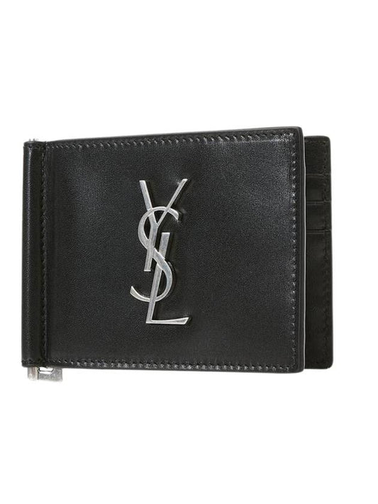 Luxury Saint Laurent Monogram Money Clip Half Wallet Black
