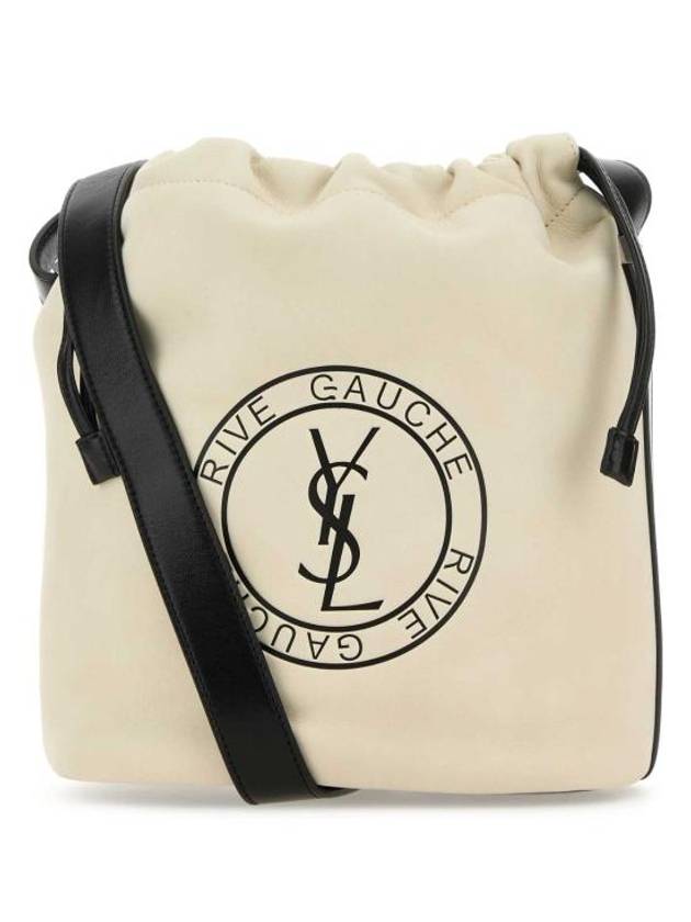 Luxury Saint Laurent Rive Gauche Laced Leather Bucket Bag Cream
