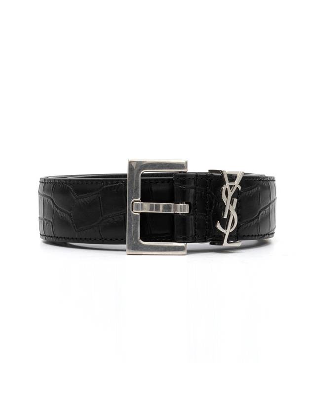 Luxury Saint Laurent Monogram Crocodile Leather Belt Black