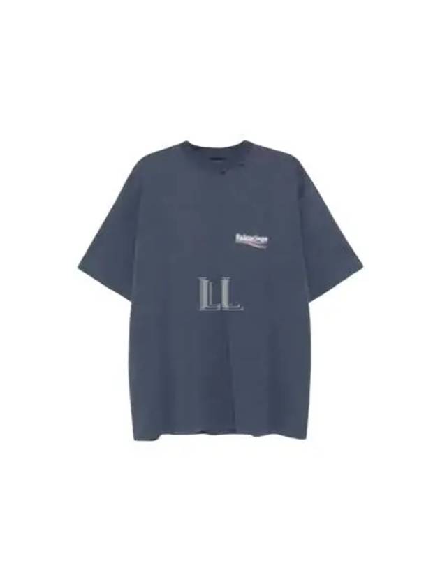 Luxury Balenciaga Political Campaign Logo Print Short Sleeve T-Shirt Washed Blue