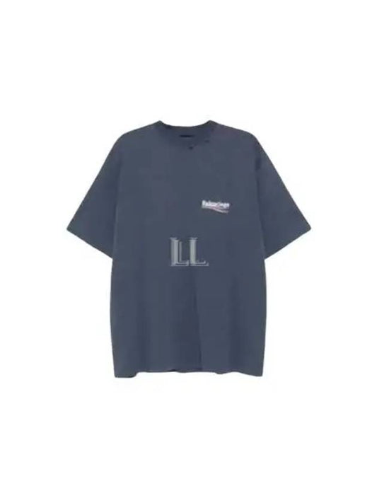 Luxury Balenciaga Political Campaign Logo Print Short Sleeve T-Shirt Washed Blue