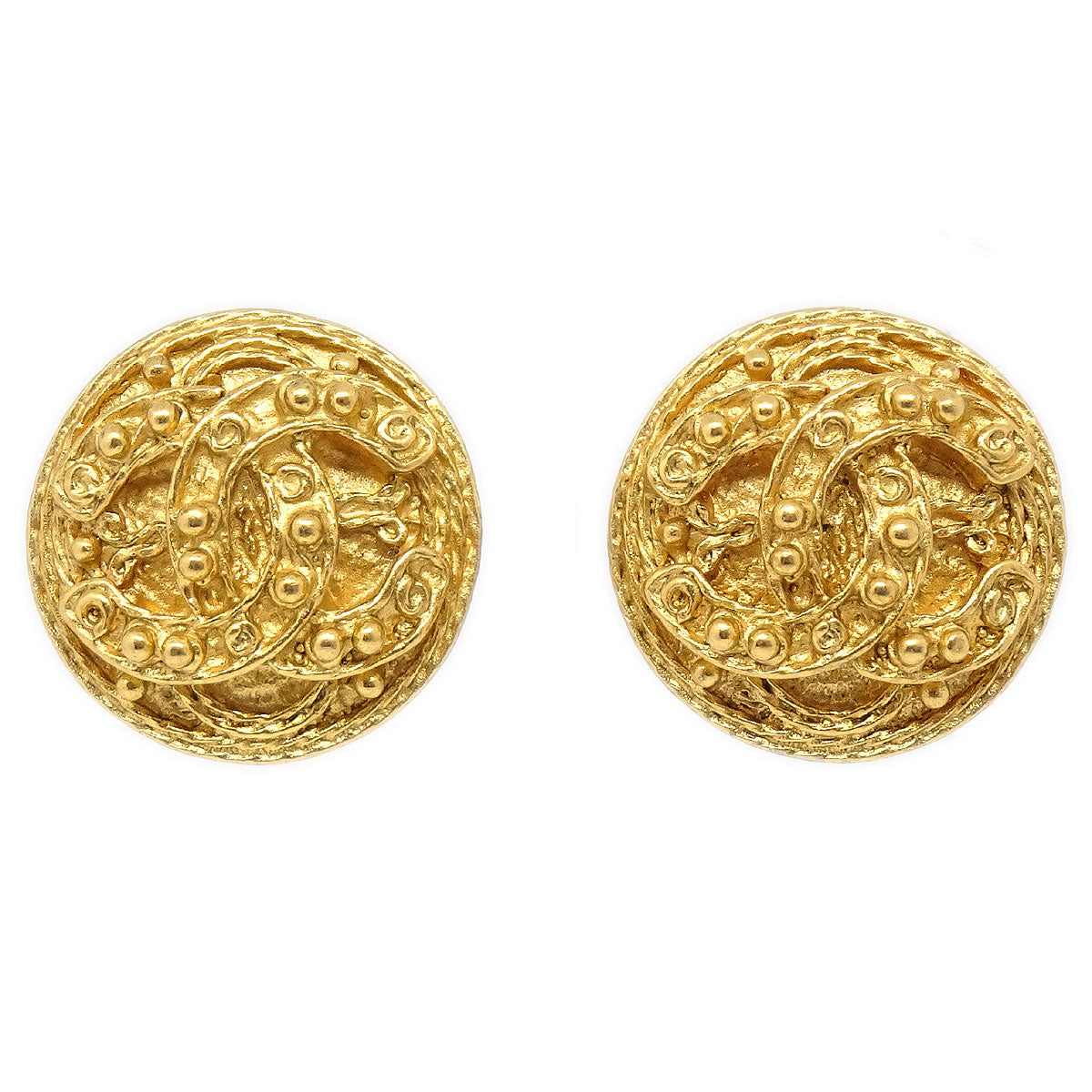 Luxury Chanel 1994 Gold 'CC' Filigree Earrings Small