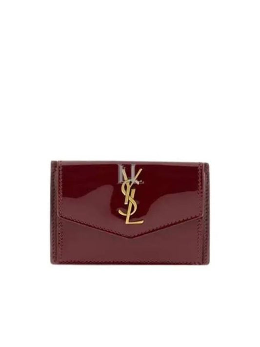 Luxury Saint Laurent Uptown Flap Patent Leather Half Wallet Red