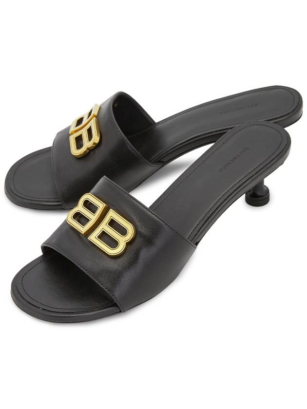Luxury Balenciaga BB Leather Slipper Heels Black