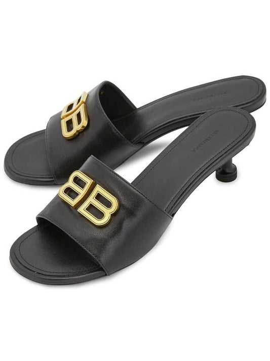 Luxury Balenciaga BB Leather Slipper Heels Black